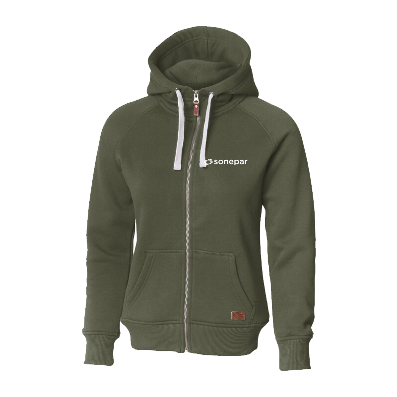 Hoodie full-zip olivgrön, dam